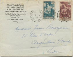 LETTRE AFFRANCHIE N° 386-387  OBLITERATION  JOURNEE NATIONALE DE L'INFANTERIE  PARIS - 7-5-1939 - 1921-1960: Moderne