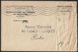 Toulouse Tobacco Factory', France 1951 Postage-exempt License Because Tobacco Factory Was Owned By French State.Cigarett - Usines & Industries