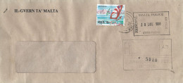 Malta 1996 Valletta Surfing Police Justice Domestic Registered AR Advice Of Receipt Cover. Only Registration Franked - Malte