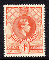 SWAZILAND - 1938 KGVI DEFINITIVE 4d STAMP PERF 13½ X 13 FINE LIGHTLY MOUNTED MINT LMM *  SG 33 - Swaziland (...-1967)