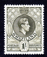 SWAZILAND - 1938 KGVI DEFINITIVE 1/- STAMP PERF 13½ X 13 FINE LIGHTLY MOUNTED MINT LMM *  SG 35 - Swaziland (...-1967)