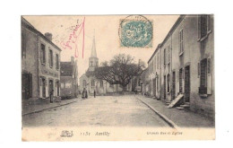 45 AMILLY  GRANDE RUE ET EGLISE   BON ETAT   2 SCANS - Amilly