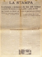 Quotidiano - La Stampa N. 186 - 1943 Accertamento E Devoluzione Allo Stato  - Altri & Non Classificati