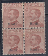 EGEO - RODI - N.13 - Cv 3200 Euro  - CERTIFICATO BIANCHI - QUARTINA CENTRATISSIMA - GOMMA INTEGRA - MNH** - Aegean (Rodi)