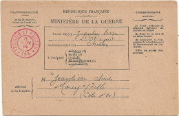 23-0838 1914 MINistere De La Guerre Franchise Postale Tresor Et Postes - Timbres De Franchise Militaire