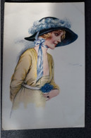 RIEUSE DE PARIS LADY IN BLUE HAT OLD COLOUR ART POSTCARD NO3 SERIES 35 ARTIST SIGNED SUZANNE. MEUNIER MARQUE L-E PARIS - Meunier, S.