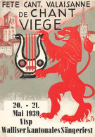 Fête Cant. Valaisanne De Chant Viège Visp 1939  Walliser Kantonales Sängeriest Harpe Lion Valais   (10X15) - Viège