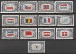 USA 1943-1944 Overrun Countries MNH** Scott No. 909-921 - Unused Stamps