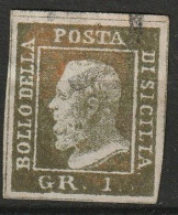 1859 Italia - Sicilia Gr.1 Braunoliv Michel 2b Used (cat € 120,-) REPRODUCTIE VERVALSING KOPIE - Sicily