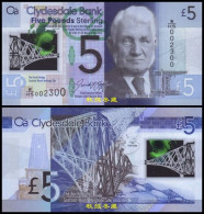 Scotland Clydesdale Bank £5, (2016) WHS Prefix, Polymer, UNC - 5 Pond