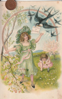 Carte Postale Ancienne Souvenir Du Printemps  Avec Hirondelles - Sonstige & Ohne Zuordnung