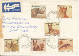 Zimbabwe Cover Sent Air Mail To Germany 12-12-1989 Topic Stamps Wild Animals Brown Stain On The Left Side Of The Cover - Zimbabwe (1980-...)