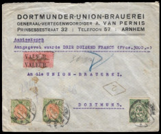 1920 (9.Sept) NETHERLANDS - COMMERCIAL MONEY LETTER WERTBRIEF To DORTMUND, GERMANY 3000 Fr VALEUR DECLARÉ - Cartas & Documentos