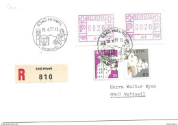 92 - 84 - Enveloppe Recommandée Avec Cachets Illustrés "Hinwil" Rares Timbres Automate A1  1977 - Automatic Stamps