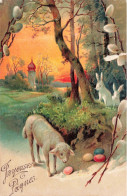 FÊTES - VŒUX  - Joyeuses Pâques - Mouton - Lapins - œufs - Colorisé - Carte Postale Ancienne - Easter