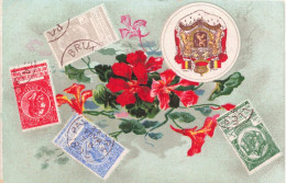 TIMBRES - Carte Avec Plusieurs Timbres Dessus - Fleurs - Carte Postale Ancienne - Postzegels (afbeeldingen)