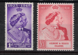 Gilbert Ellice 1948 - Yvert 52-53, SG 57-58, Scott#54-55 - Neuf AVEC Charnière - Silver Wedding, George VI, Elizabeth - Gilbert & Ellice Islands (...-1979)