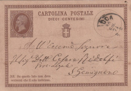 Italie Entier Postal LUCCA 30/7/1874 Pour S Gemignano - Stamped Stationery