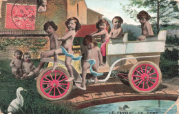 ENFANTS - Dessins D'enfants - Groupes D'enfants Jouant à La Charrette  - Colorisé - Carte Postale Ancienne - Dibujos De Niños