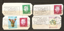 Monaco 1977 - Petit Lot De 4 Flammes "Monaco - Centre D'acclimatation Zoologique" Sur Fragments - 5 Timbres Différents - Gebraucht