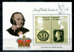 BRASILIEN Block 83, Bl.83 Mnh - Marke Auf Marke,Stamp On Stamp,Timbre Sur Timbre,Penny Black,Ochsenauge- BRAZIL / BRÉSIL - Hojas Bloque
