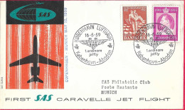 DANMARK - FIRST CARAVELLE FLIGHT - SAS - FROM KOBENHAVN TO MUNICH *16.5.59* ON OFFICIAL COVER - Aéreo