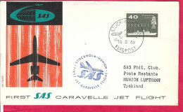 SVERIGE - FIRST CARAVELLE FLIGHT SAS FROM STOCKHOLM TO MUNICH *16.5.59* ON OFFICIAL COVER - Cartas & Documentos