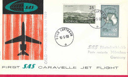 NORGE - FIRST CARAVELLE FLIGHT SAS FROM OSLO TO MUNICH *16.5.59* ON OFFICIAL COVER - Cartas & Documentos