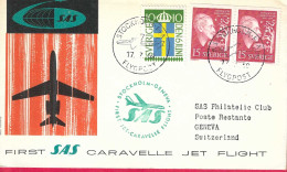 SVERIGE - FIRST CARAVELLE FLIGHT SAS FROM STOCKHOLM TO GENEVA *17.7.59* ON OFFICIAL COVER - Cartas & Documentos