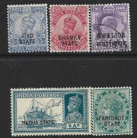 INDIAN STATES 5 MH/USED STAMPS 1903+ - Chamba