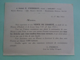 88 - Vosges - Golbey  - Carte / Avis De Passage - Invitation De L'Abbé E.Pierrot - Vente De Charité - 1931 - - Golbey