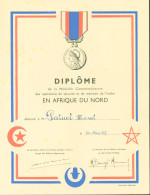 Diplôme Médaille Commémorative Opérations De Sécurité & Maintien De L'ordre En Afrique Du Nord 1957 - Diplômes & Bulletins Scolaires