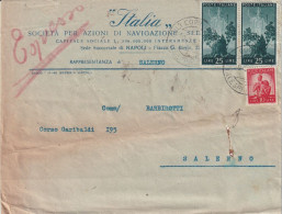 20/5/1950 - Espresso Da Italia Società Navigazione Napoli Per Salerno - Affr. 2 X 25L + 10L Democratica - Poste Exprèsse/pneumatique