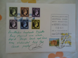 GREECE COMMEMORATIVE  COVER 1996  WITH VIGNETTE  HERMES HEADS 1861 - Lettres & Documents