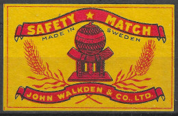 MADE IN SWEDEN VINTAGE Phillumeny MATCHBOX LABEL AOP JOHN WALKDEN & CO. LTD MONUMENT 5.5  X 3.5 CM - Luciferdozen - Etiketten
