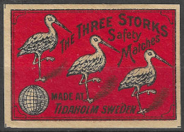 MADE AT TIDAHOLM  SWEDEN VINTAGE Phillumeny MATCHBOX LABEL THE THREE STORKS  MONUMENT 5.5  X 3.5 CM - Scatole Di Fiammiferi - Etichette