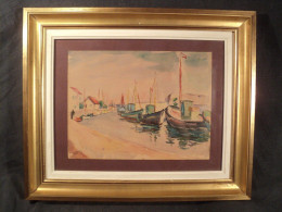 Tableau Aquarelle Marine Port Signée E. Bittay - Acuarelas