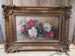 OLGA DE TESSELSKY Tableau Pastel Fleurs Roses Nature Morte Peintre Russe - Acquarelli