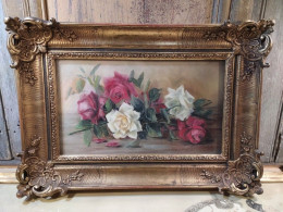 OLGA DE TESSELSKY Tableau Pastel Fleurs Roses Nature Morte Peintre Russe - Watercolours