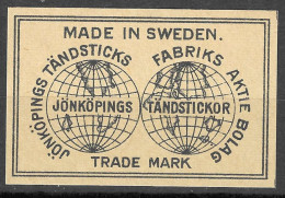  MADE  IN SWEDEN VINTAGE Phillumeny MATCHBOX LABEL JONKOPINGS TANDSTICKS FABRIKS AKTIE BOLAG  5  X 3.5 CM  - Zündholzschachteletiketten