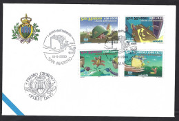 San Marino 2000; Diritti Dell ‘infanzia, Children's Rights, FDC: Gatto Esce Da Un Libro,cat Comes Out Of A Book; Cancell - Chats Domestiques