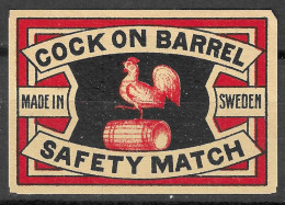 MADE IN SWEDEN VINTAGE Phillumeny MATCHBOX LABEL COCK ON BARREL   5.2  X 3.5 CM  RARE - Zündholzschachteletiketten