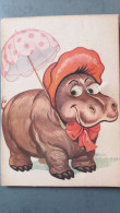 CPSM HIPPOPOTAME DESSINE HABILLE OMBRELLE COIFFE YEUX QUI BOUGENT ED SAEMEC - Hippopotames