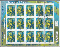 2023 - Y/T 184 - Timbres Service - OBL 1er JOUR - "UNIS POUR L’UKRAINE" BLOC FEUILLET 15 TIMBRES - Oblitérés