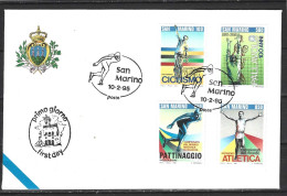 SAINT-MARIN. N°1387-90 Sur Enveloppe 1er Jour (FDC) De 1995. Volley-ball/Patinage De Vitesse/Cyclisme. - Volley-Ball