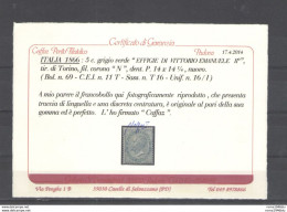 REGNO 1866 5 C. TIRATURA DI TORINO T16 * DISCRETA CENTRATURA LUSSO CERT. CAFFAZ - Ongebruikt