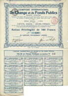 Titres De 1908 - Comptoir International De Change Et De Fonds Publics - RARE - Banque & Assurance