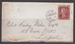 GB 1858 1d Red Plate 141 Edinburgh Dotted Circle On Cover                / PR05 - Lettres & Documents