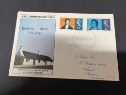 16-9-2023 (1 U 18) Great Britain FDC Cover (1966) Posted To Australia (Robert Burns) - 1952-1971 Pre-Decimal Issues