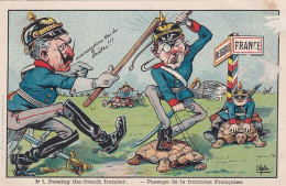 Anti German Card WWI Kaiser French Border Riding Tortoise Signed Muller Belgium. Tortue Frontière France Invasion - Tortues